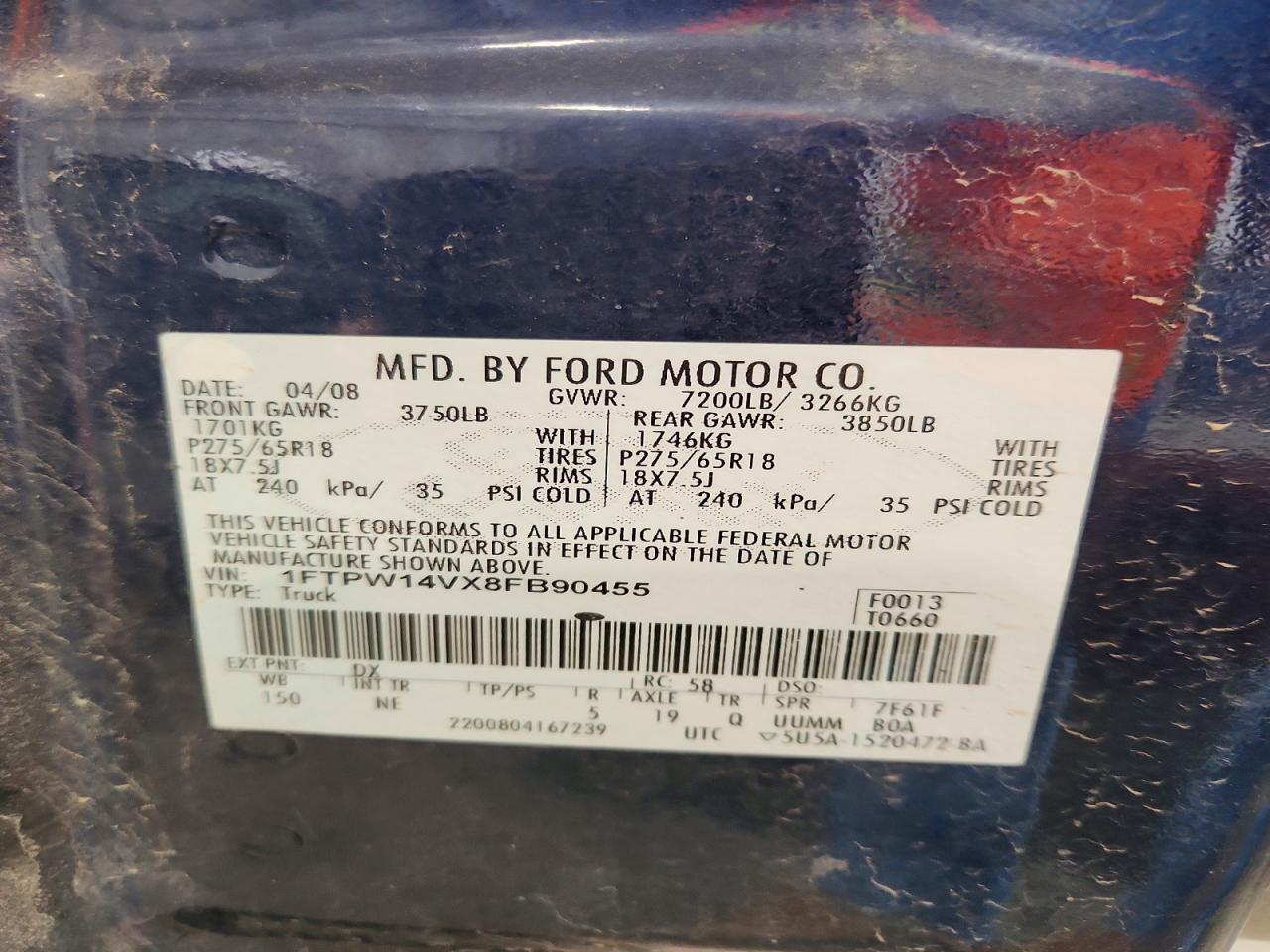2008 Ford F150 VIN 1FTPW14VX8FB90455 photo 12