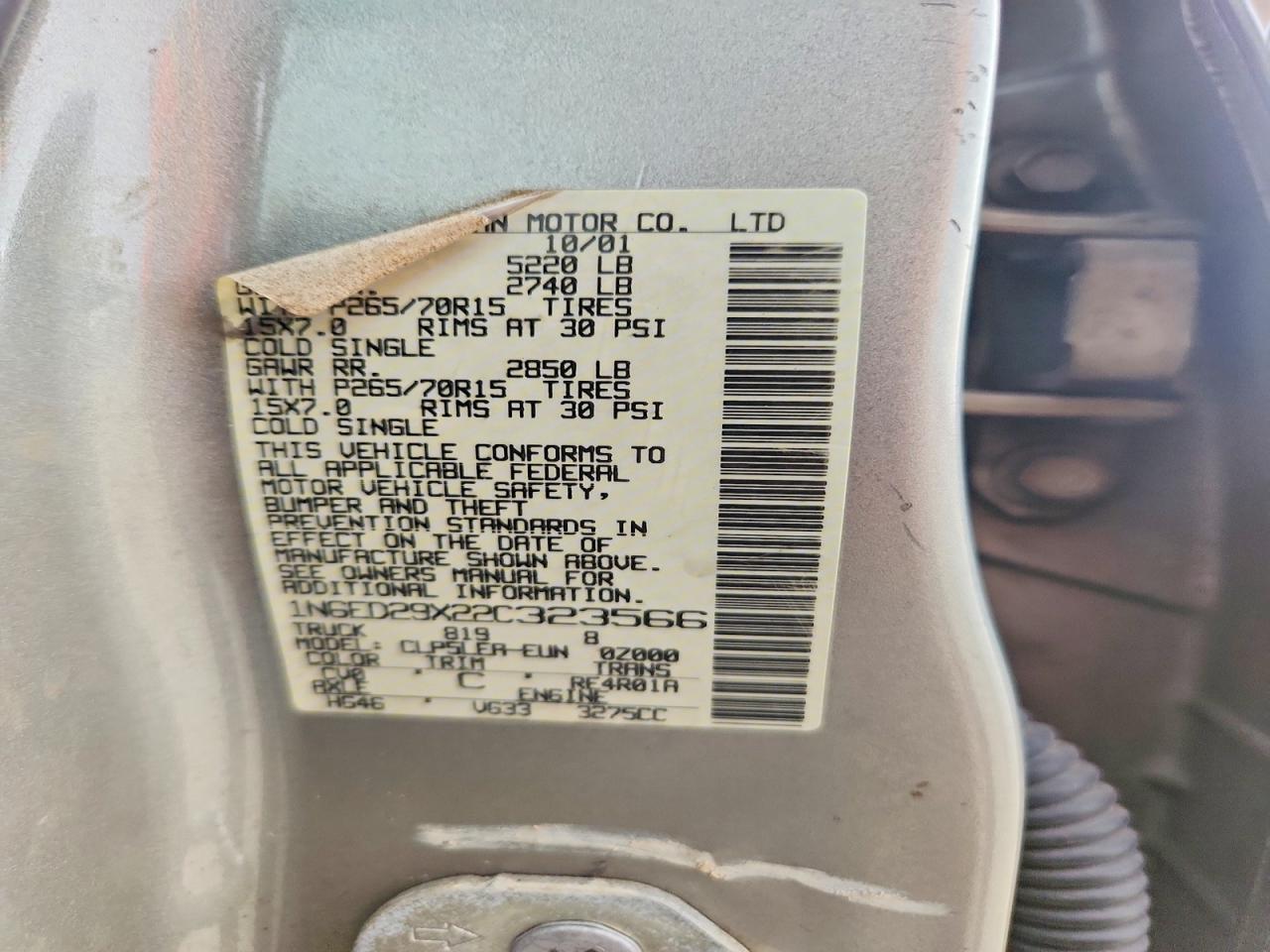 2002 Nissan Frontier VIN 1N6ED29X22C323566 photo 12