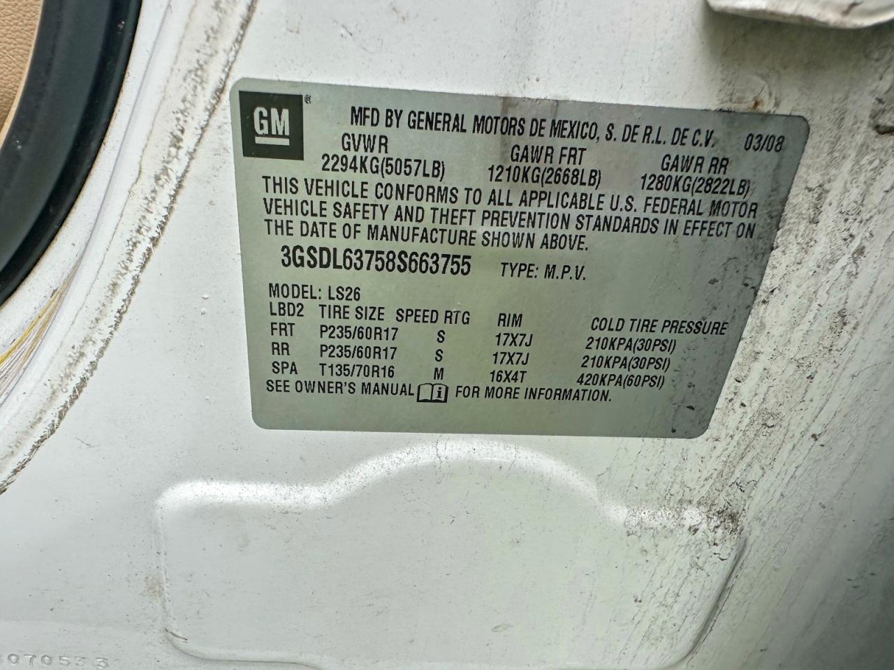 2008 Saturn Vue VIN 3GSDL63758S663755 photo 10
