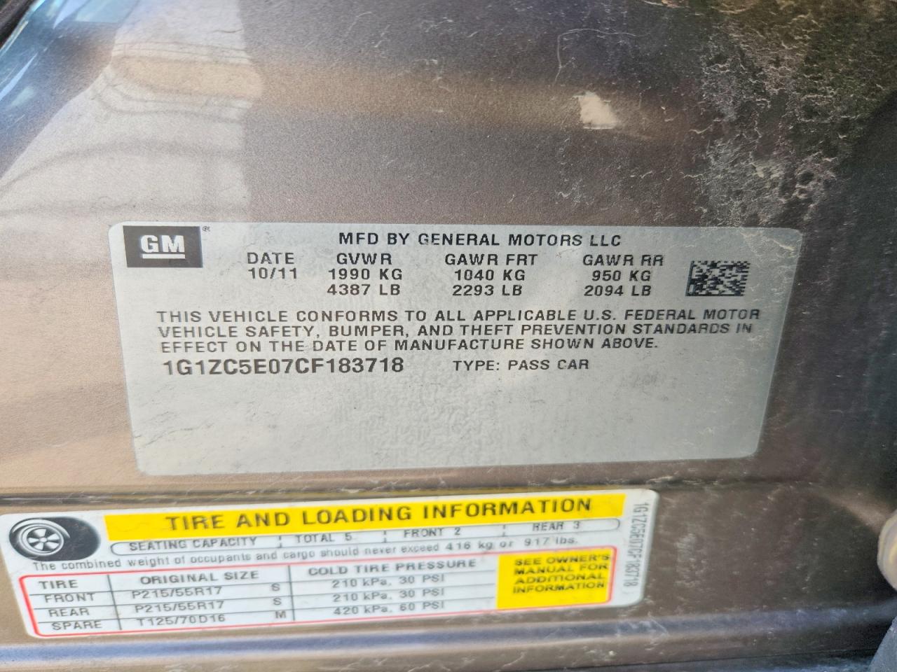 2012 CHEV Malibu VIN 1G1ZC5E07CF183718 photo 12
