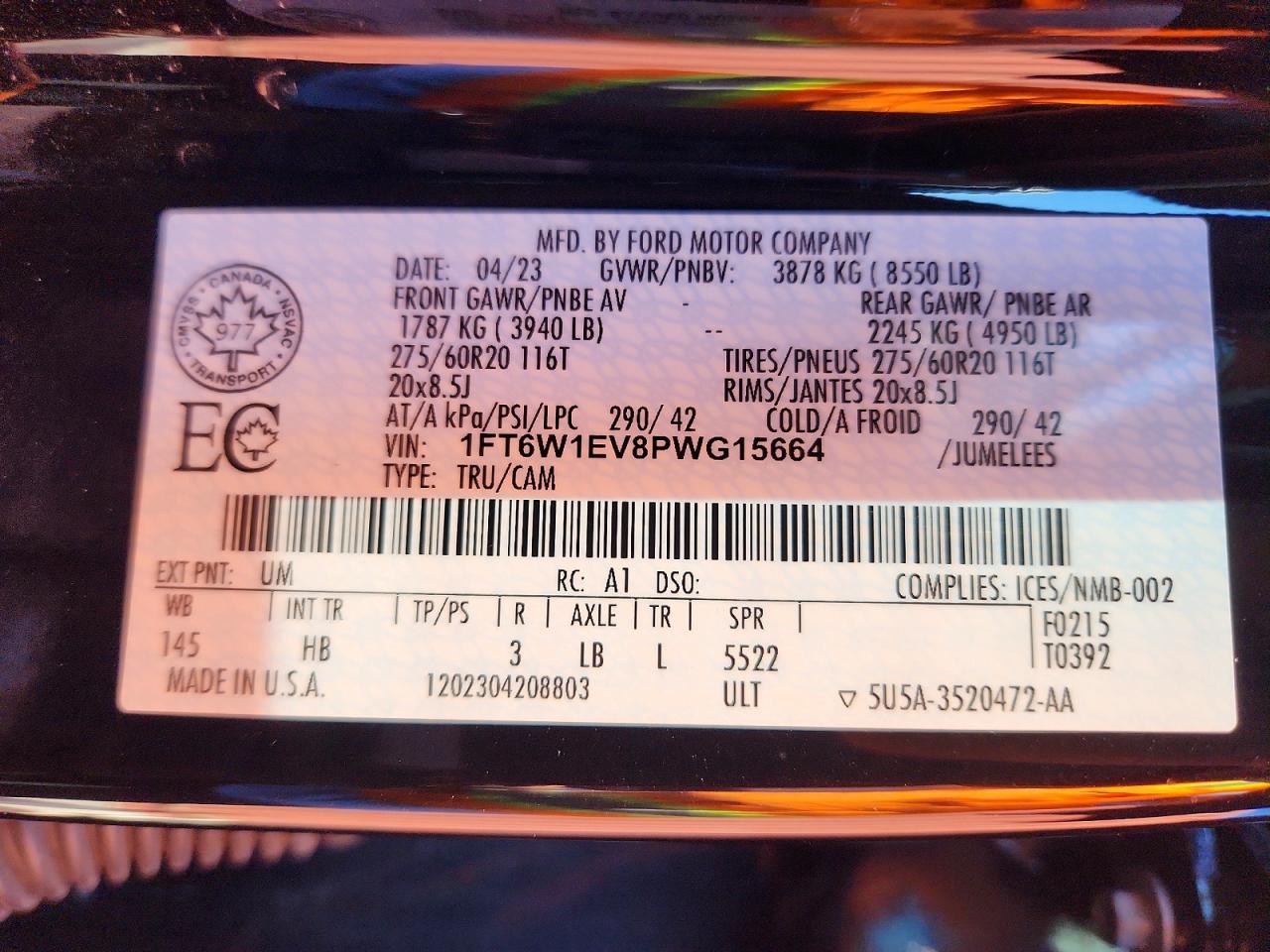 2023 Ford F150 VIN 1FT6W1EV8PWG15664 photo 12
