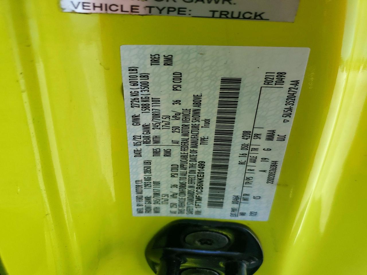2022 Ford F150 VIN 1FTMF1CB6NKE01499 photo 12