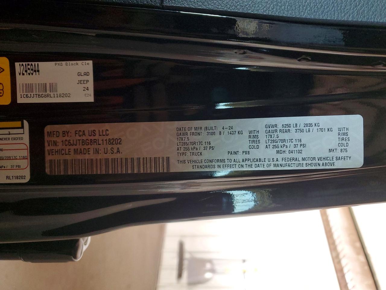 2024 Jeep Gladiator VIN 1C6JJTBG8RL118202 photo 12