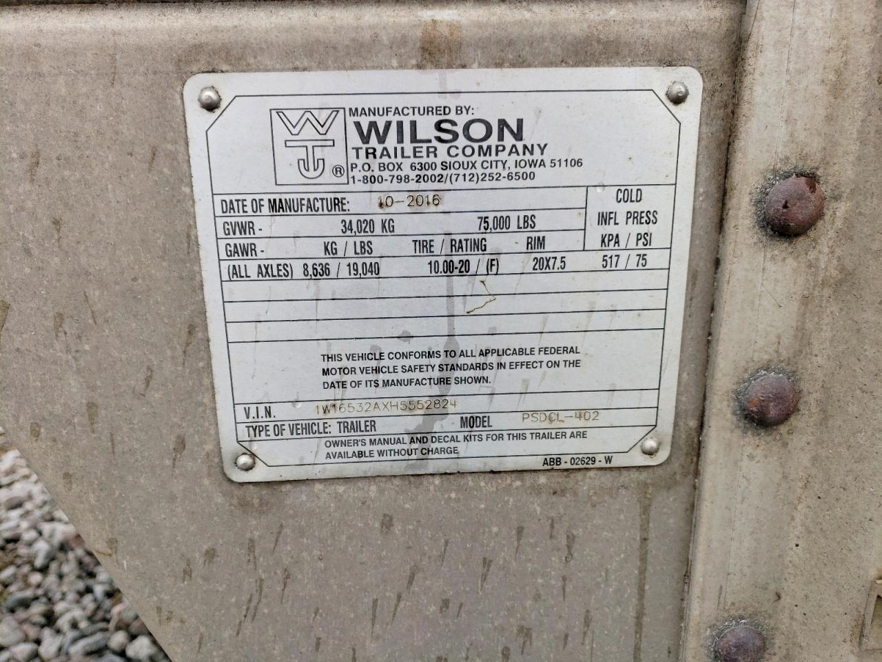2017 WILSON Trailer VIN 1W16532AXH5552824 photo 10