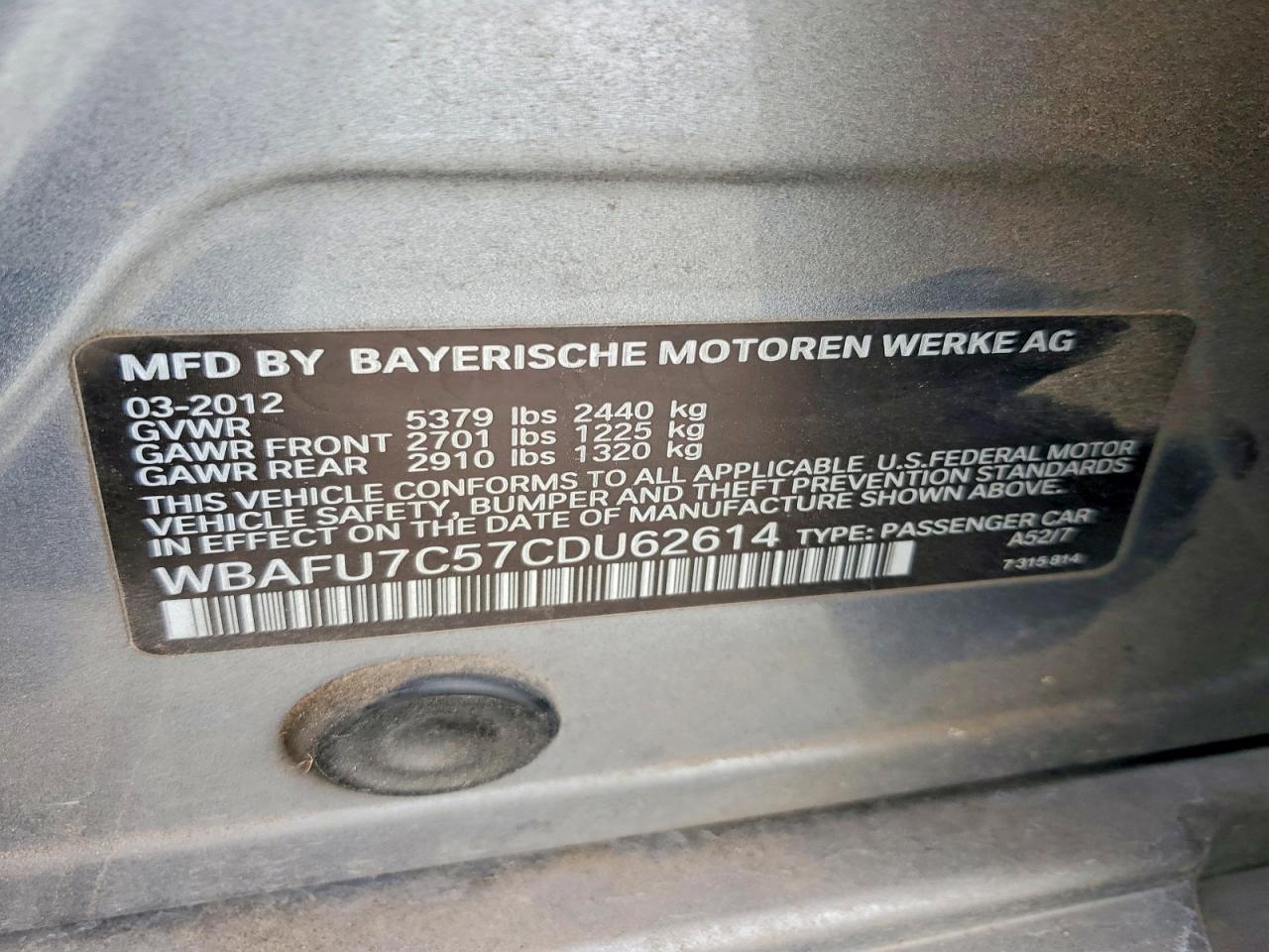 2012 BMW 5 series VIN WBAFU7C57CDU62614 photo 12