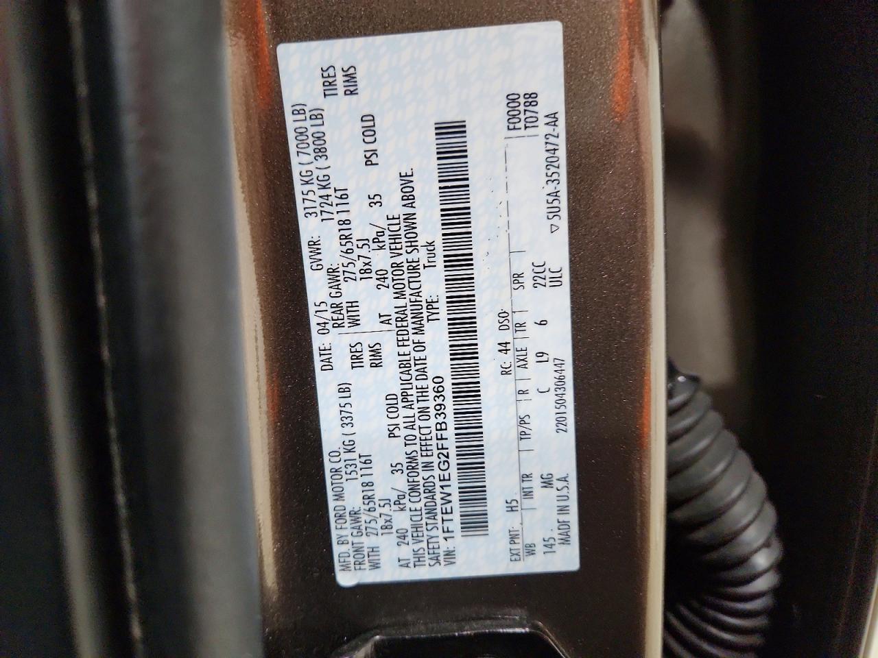 2015 Ford F150 VIN 1FTEW1EG2FFB39360 photo 12