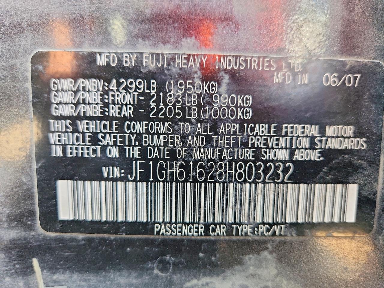 2008 Subaru Impreza VIN JF1GH61628H803232 photo 12
