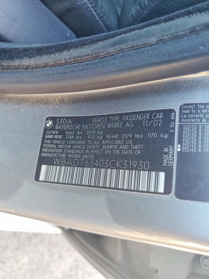 2003 BMW 5 series VIN WBADT63403CK31930 photo 12