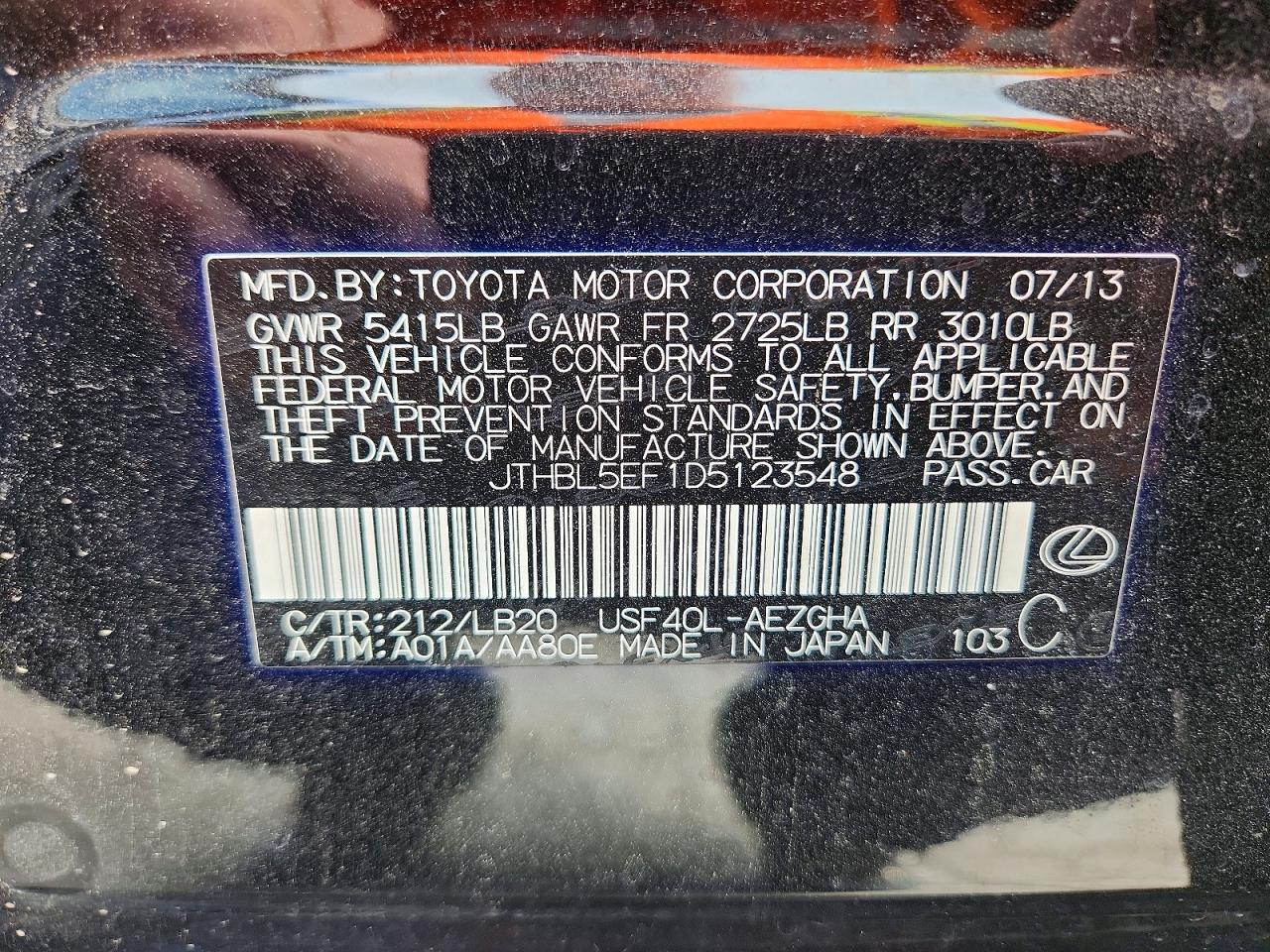 2013 Lexus Ls460 VIN JTHBL5EF1D5123548 photo 12
