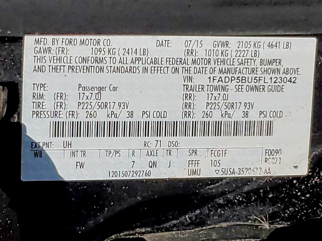 2015 Ford Cmax VIN 1FADP5BU5FL123042 photo 12