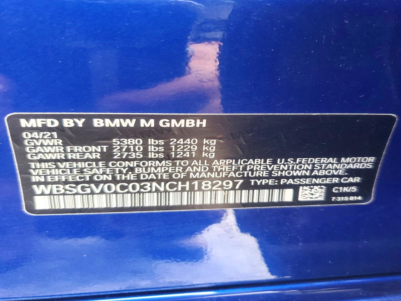 2022 BMW M8 VIN WBSGV0C03NCH18297 photo 12
