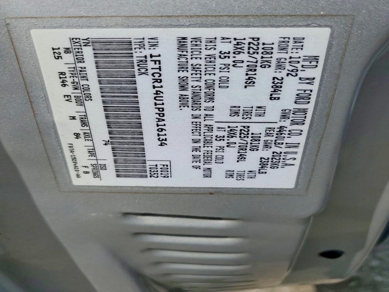 1993 Ford Ranger VIN 1FTCR14U1PPA16134 photo 12