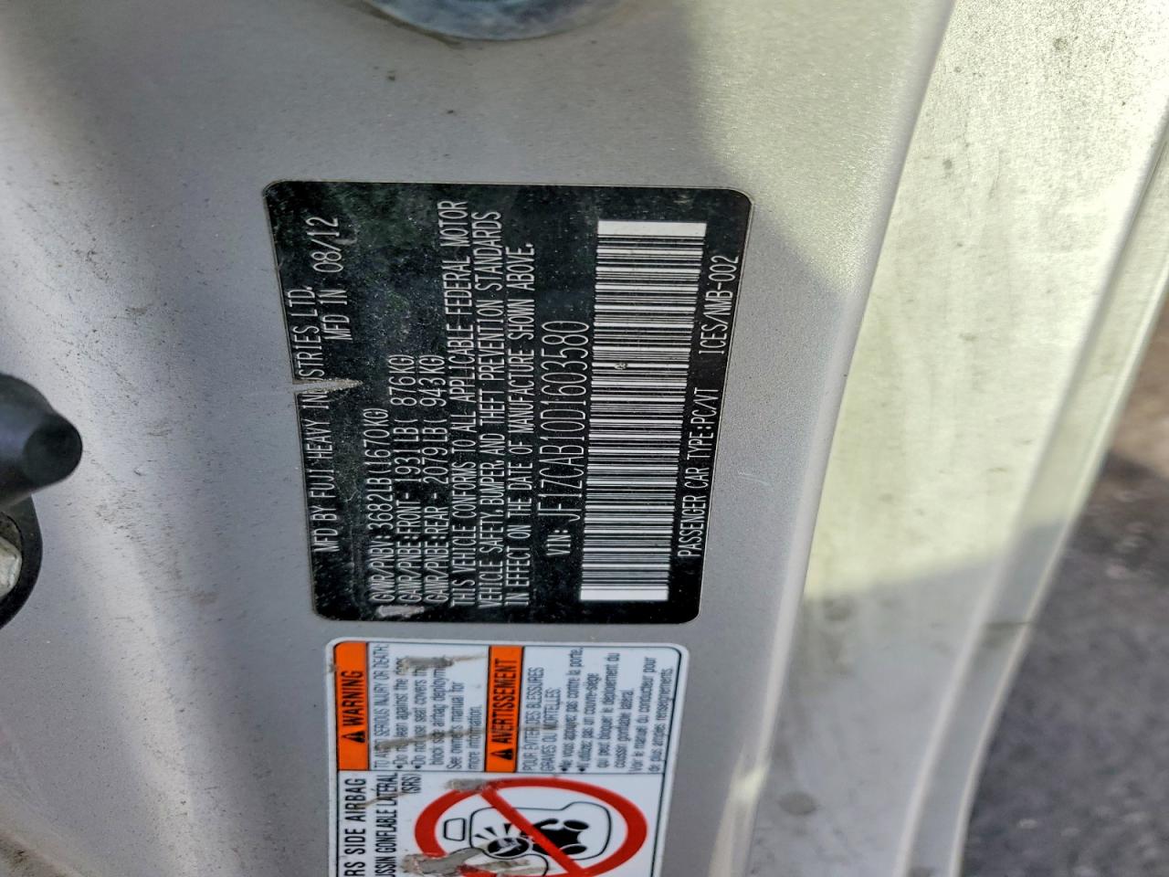 2013 Subaru Brz VIN JF1ZCAB10D1603580 photo 12