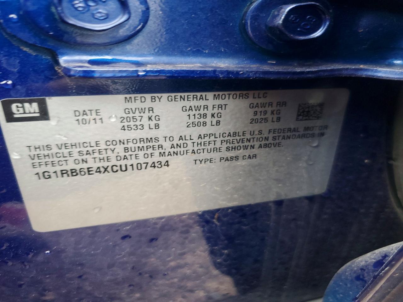 2012 Chev Volt VIN 1G1RB6E4XCU107434 photo 12