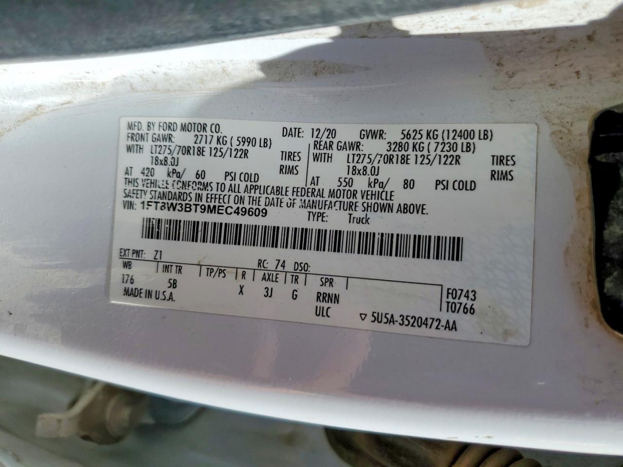 2021 FORD F350 VIN 1FT8W3BT9MEC49609 photo 12