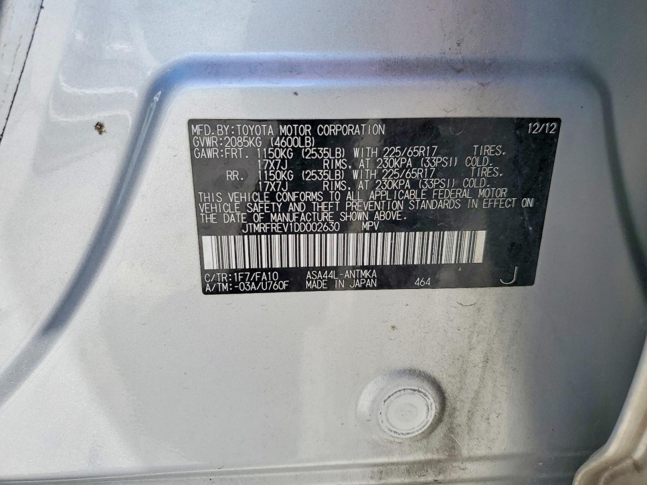 2013 Toyota Rav4 VIN JTMRFREV1DD002630 photo 12