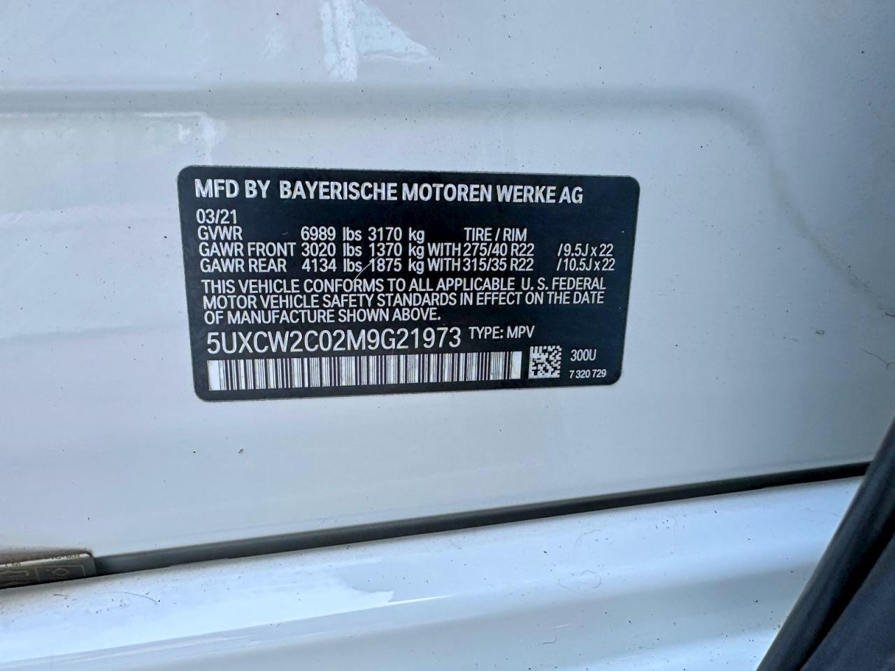 2021 BMW X7 VIN 5UXCW2C02M9G21973 photo 10
