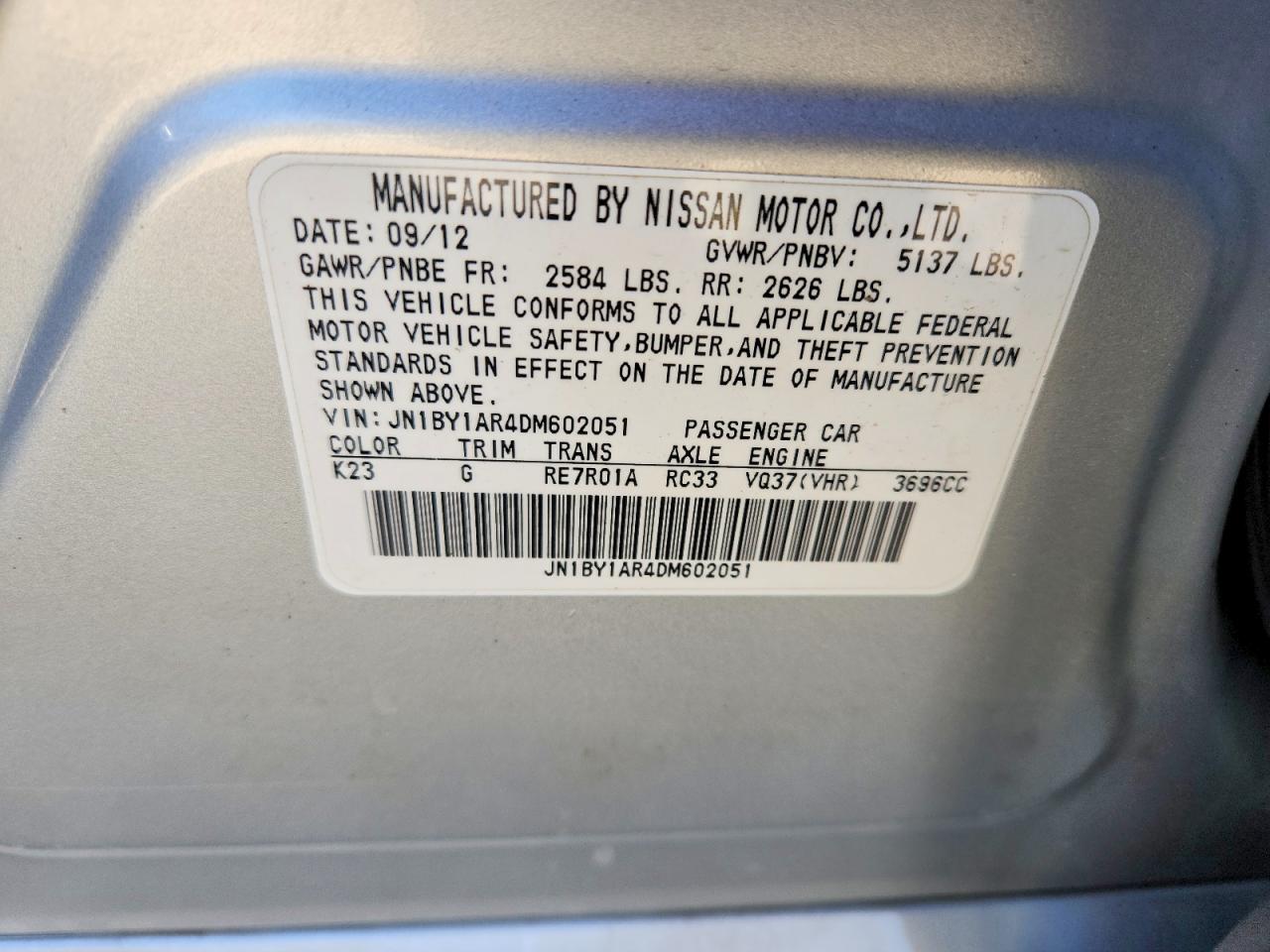 2013 Infiniti M37 VIN JN1BY1AR4DM602051 photo 12