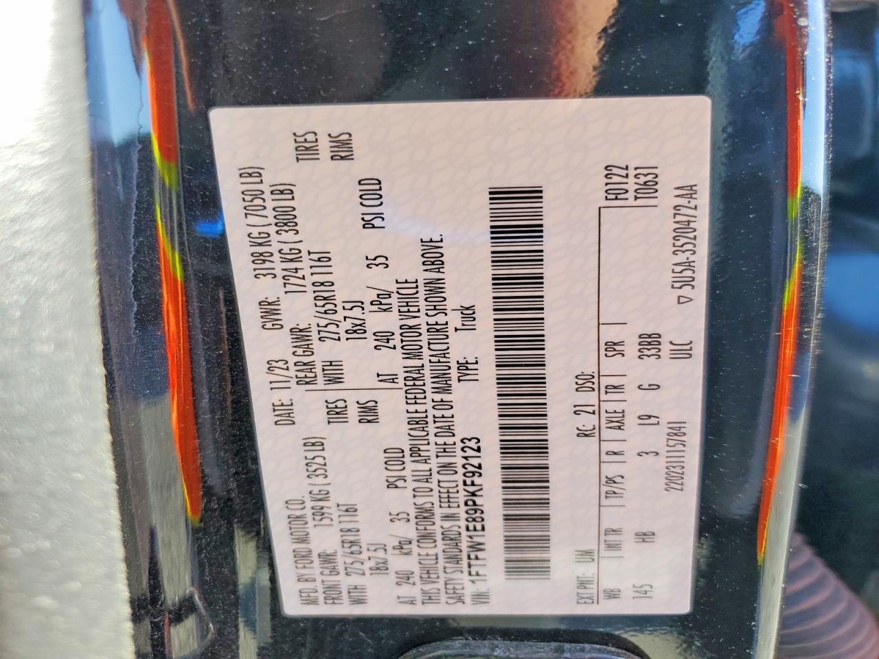 2023 Ford F150 VIN 1FTFW1E89PKF92123 photo 12