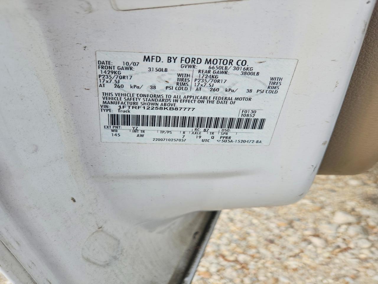 2008 Ford F150 VIN 1FTRF12258KB87777 photo 12