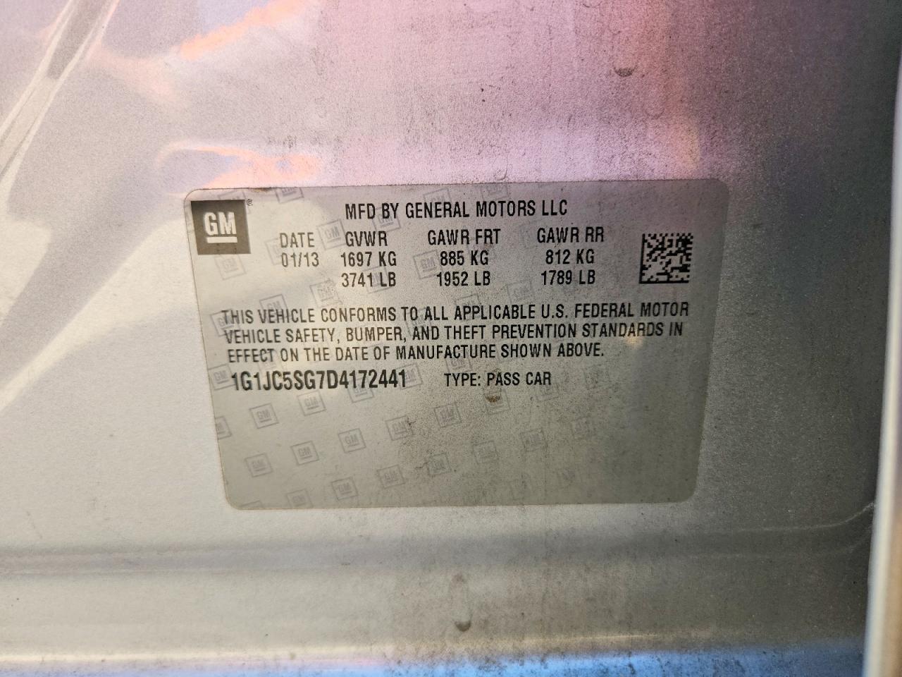 2013 Chevrolet Sonic lt VIN 1G1JC5SG7D4172441 photo 12