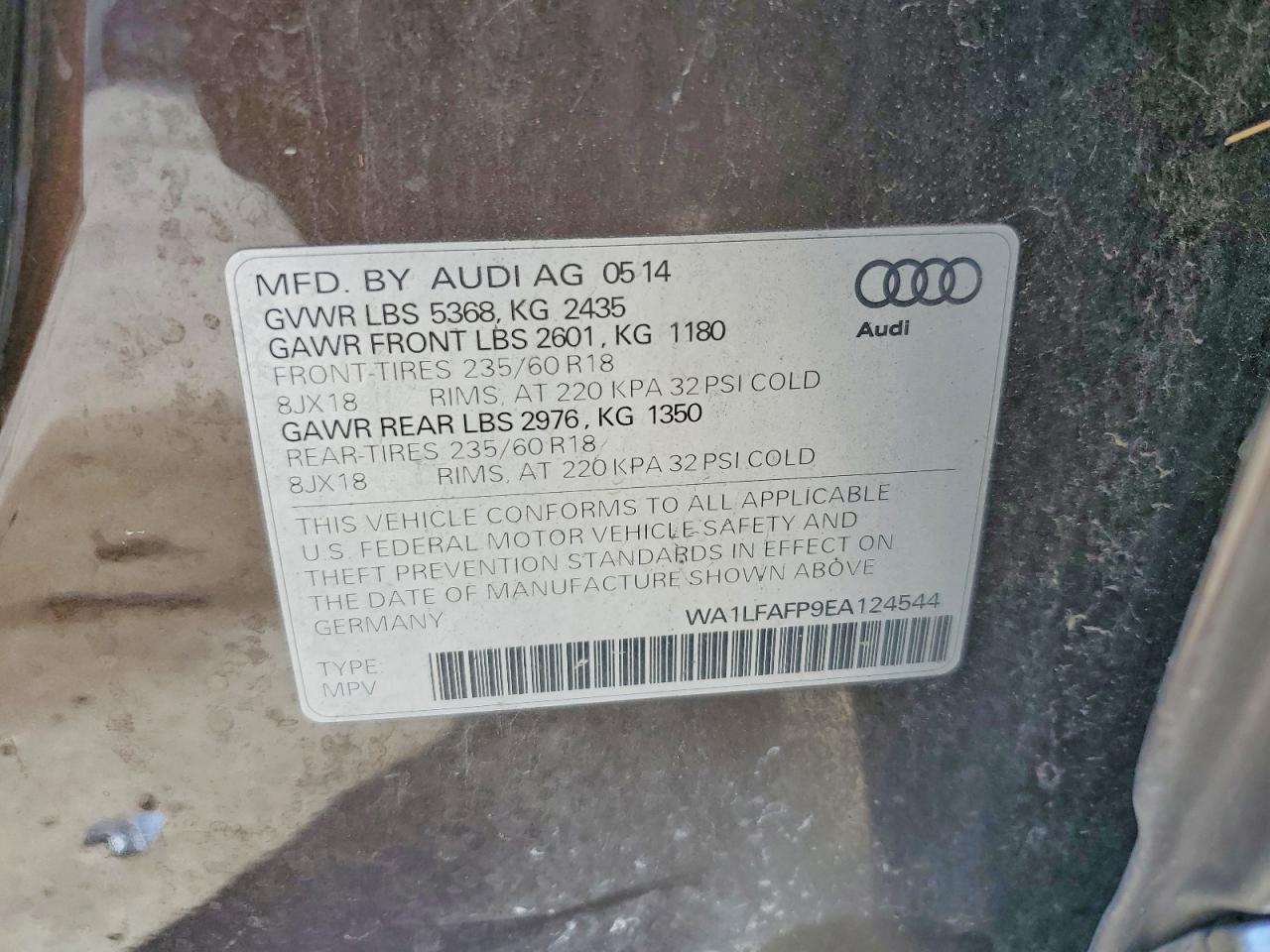 2014 Audi Q5 VIN WA1LFAFP9EA124544 photo 12