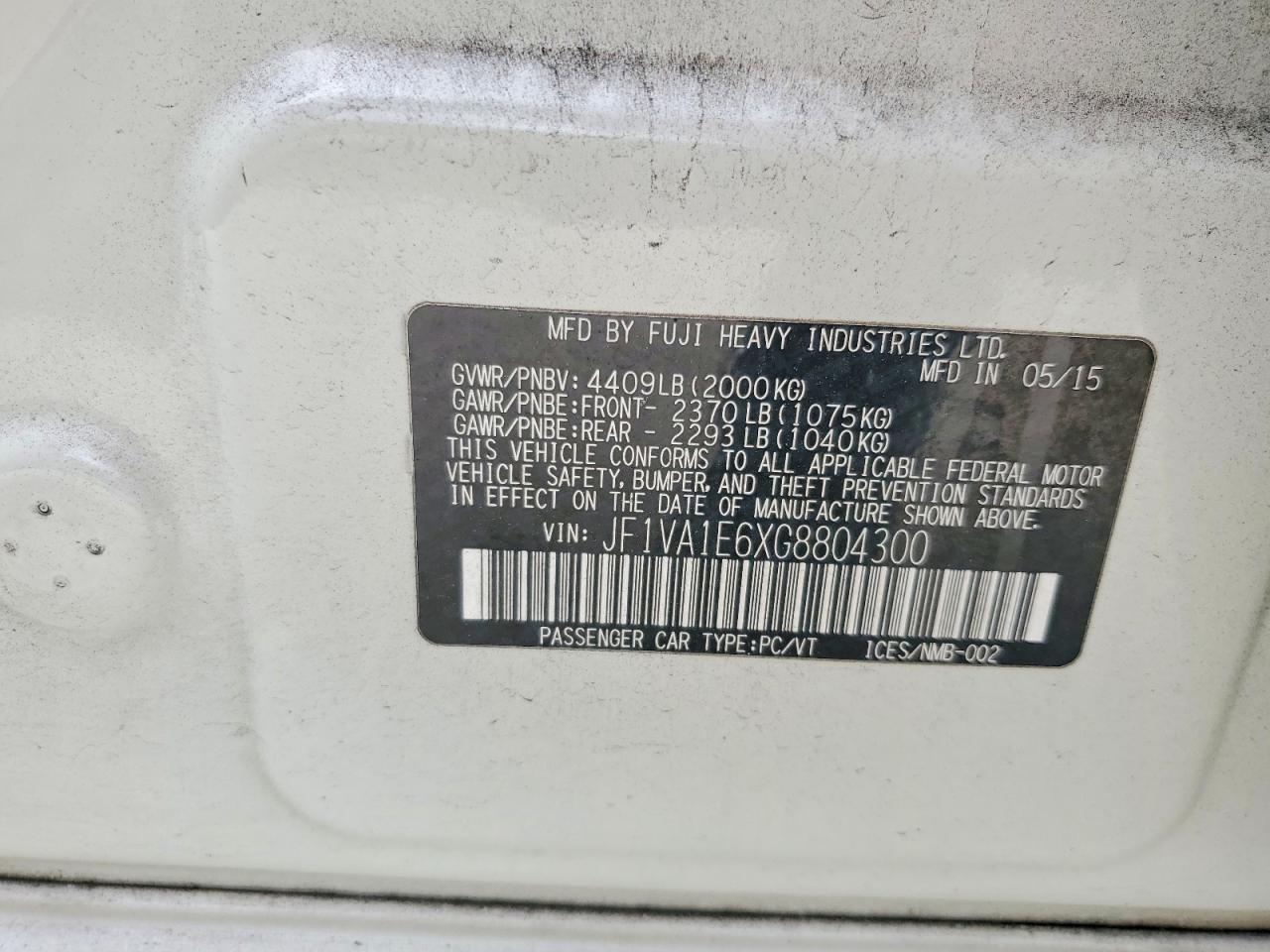2016 SUBARU Wrx VIN JF1VA1E6XG8804300 photo 12