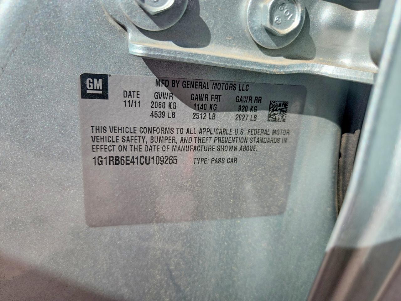2012 CHEV Volt VIN 1G1RB6E41CU109265 photo 12