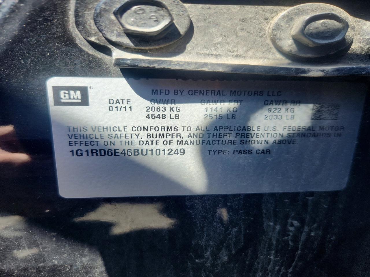 2011 CHEV Volt VIN 1G1RD6E46BU101249 photo 12