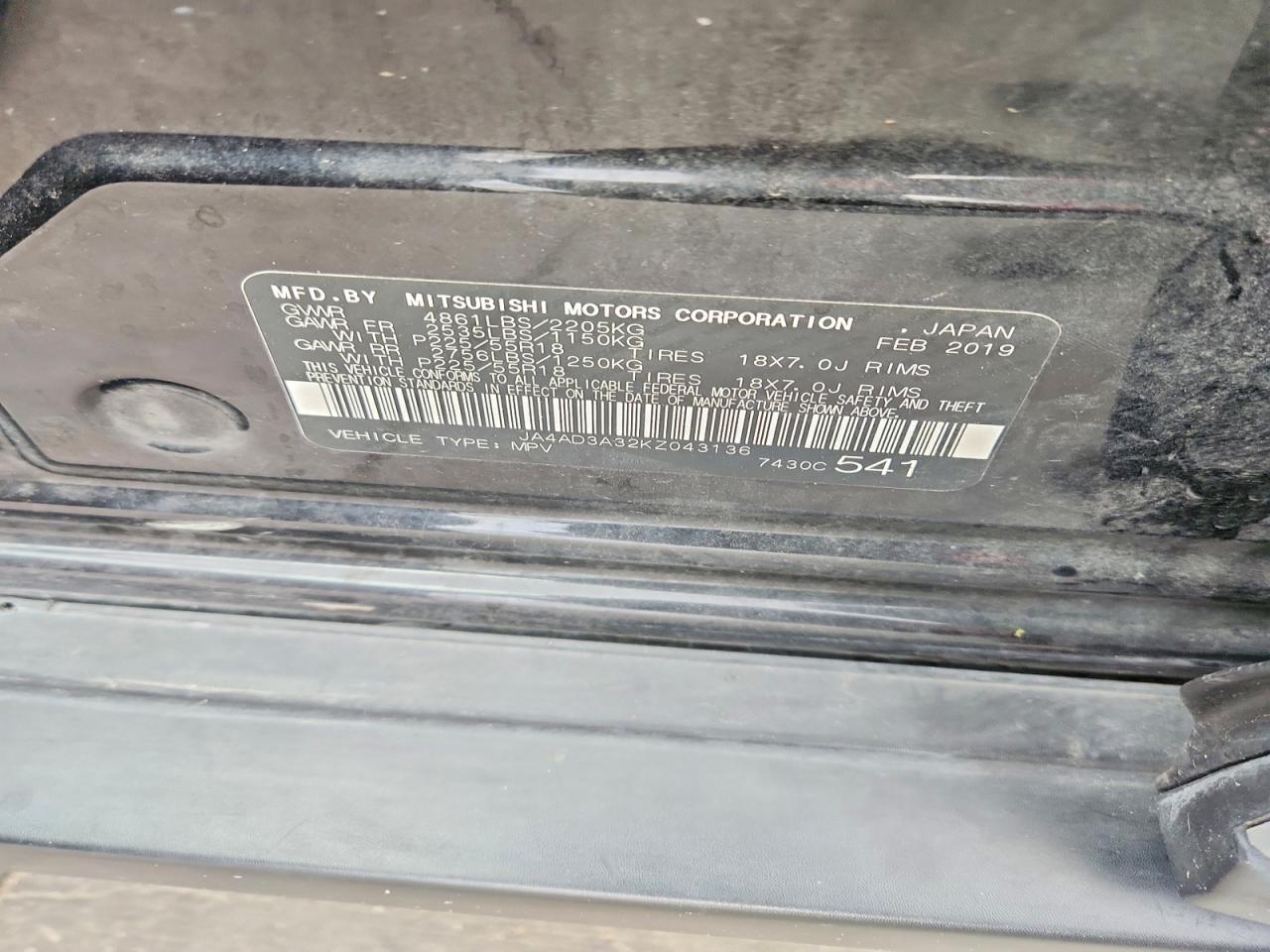 2019 Mitsubishi Outlander VIN JA4AD3A32KZ043136 photo 12