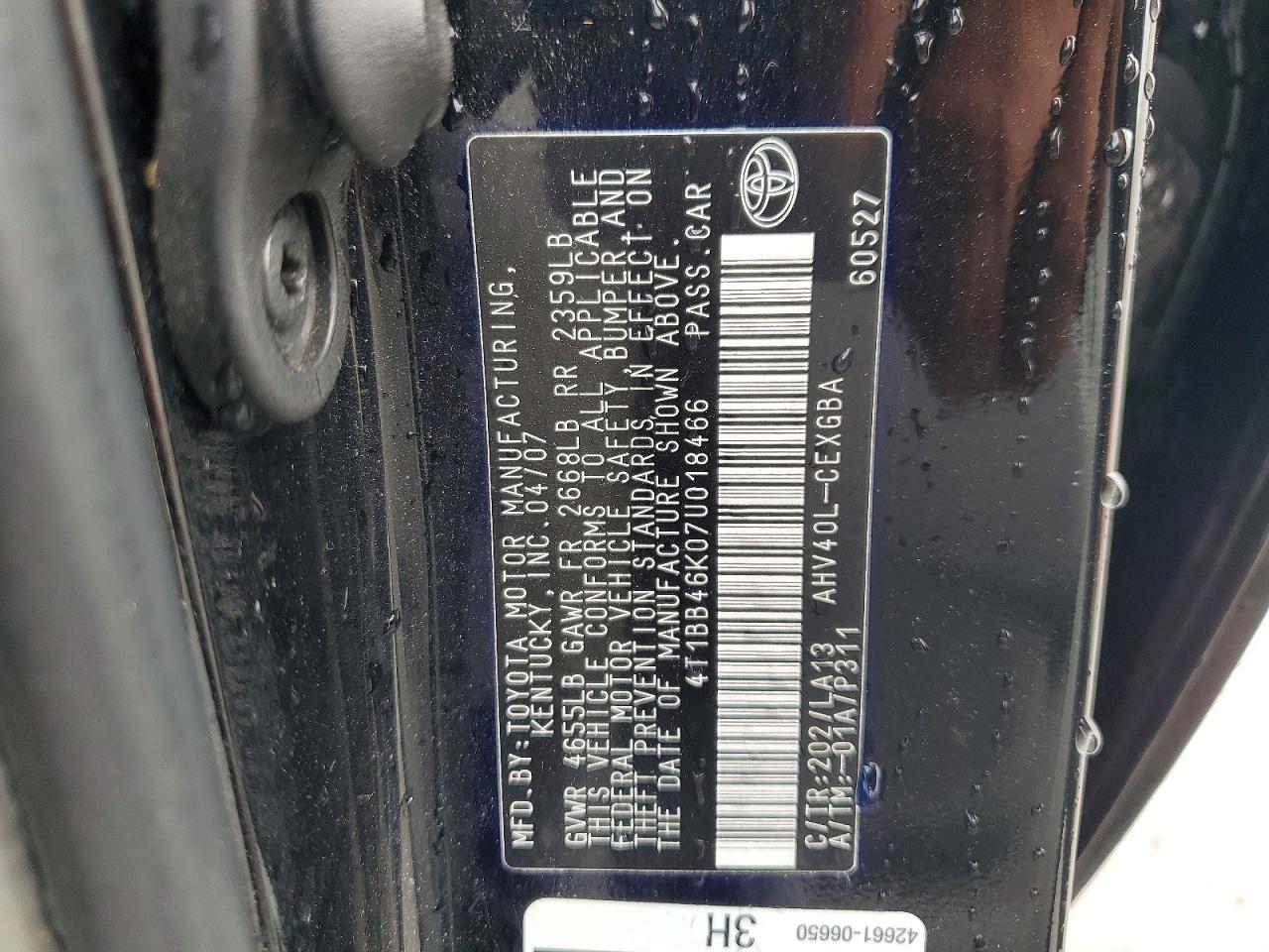 2007 TOYOTA Camry sola VIN 4T1BB46K07U018466 photo 12