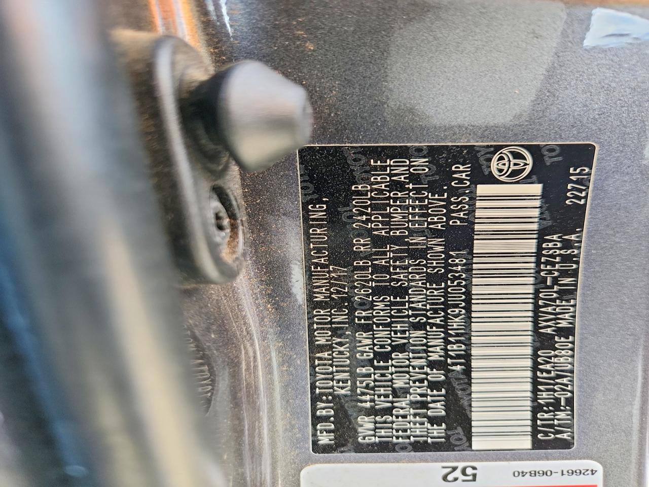 2018 Toyota Camry VIN 4T1B11HK9JU053481 photo 12