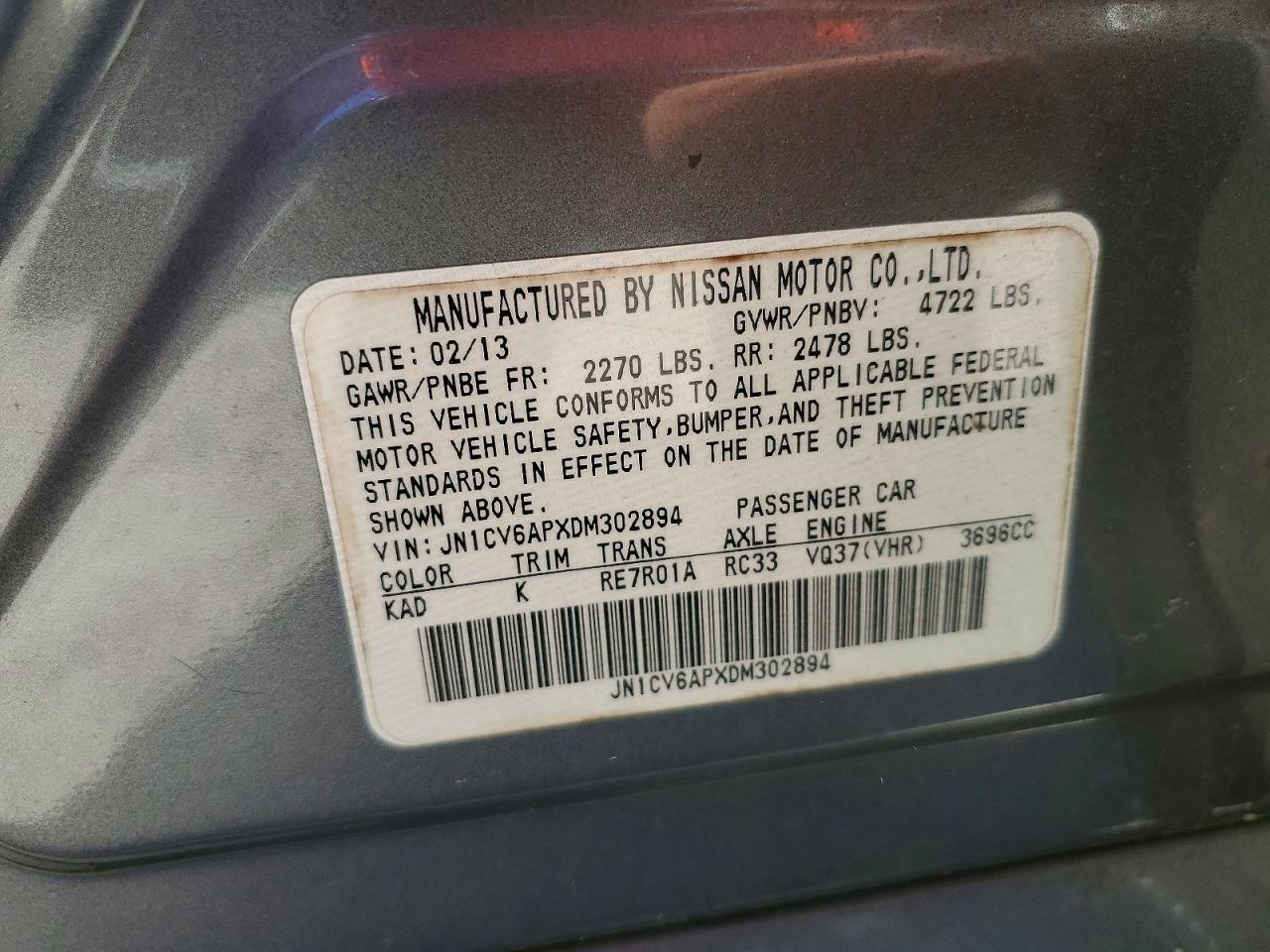 2013 Infiniti G37 VIN JN1CV6APXDM302894 photo 12