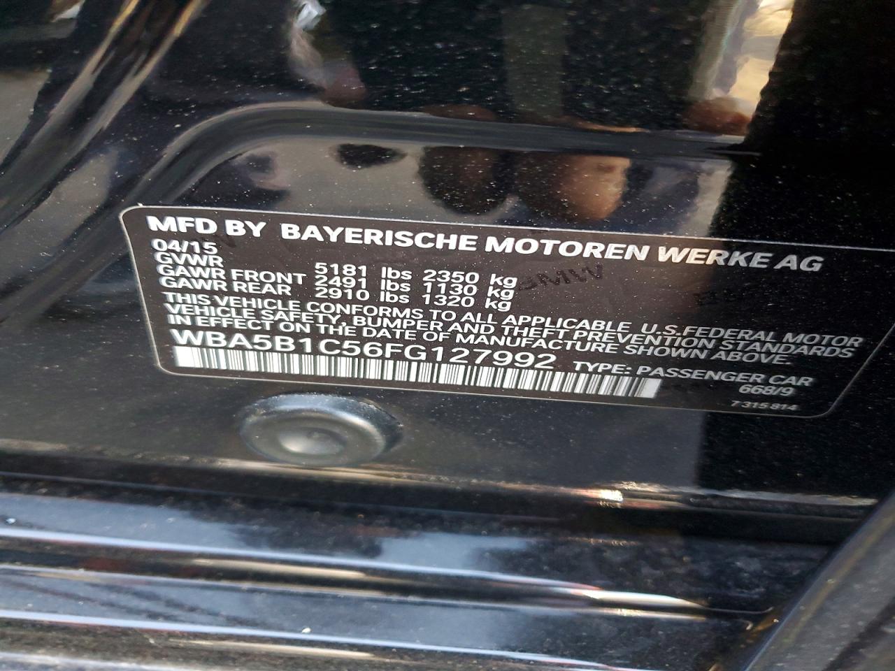 2015 BMW 5 series VIN WBA5B1C56FG127992 photo 12