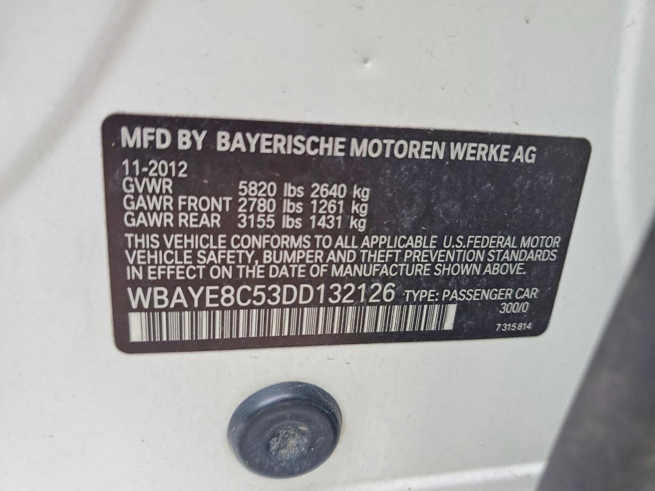 2013 BMW 7 series VIN WBAYE8C53DD132126 photo 12