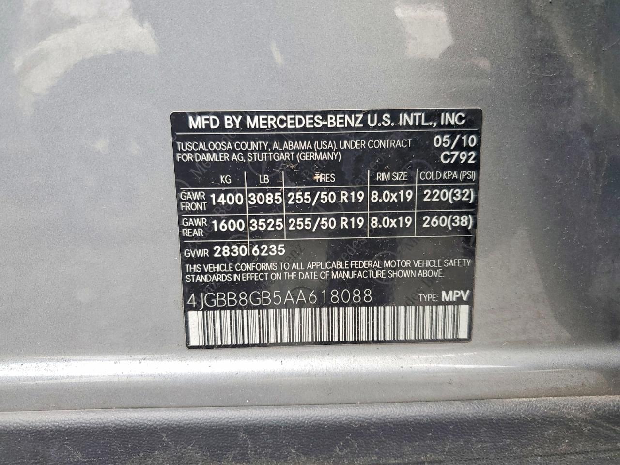 2010 Mercedes M-class VIN 4JGBB8GB5AA618088 photo 12