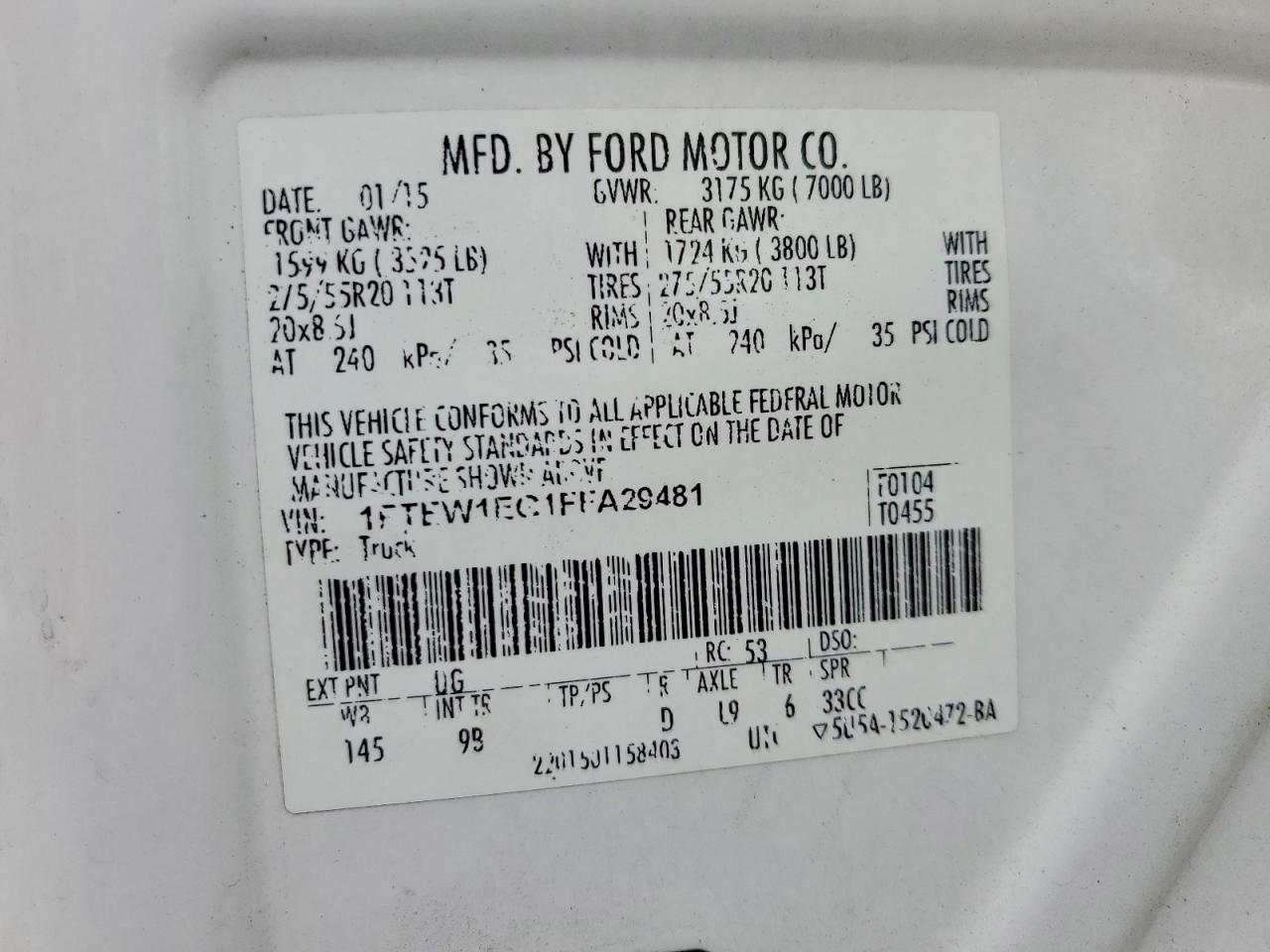 2015 Ford F150 VIN 1FTEW1EG1FFA29481 photo 12