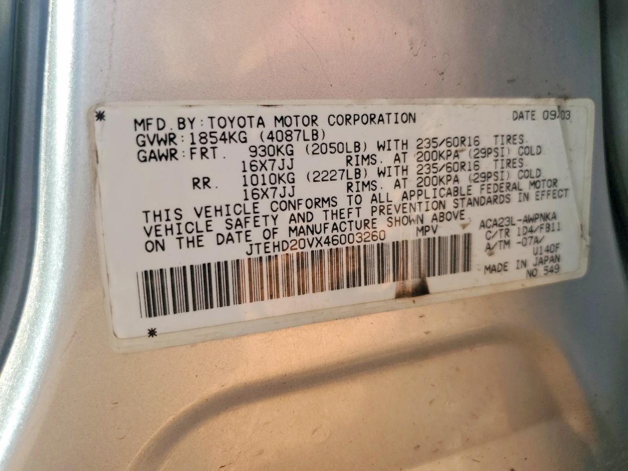 2004 Toyota Rav4 VIN JTEHD20VX46003260 photo 12
