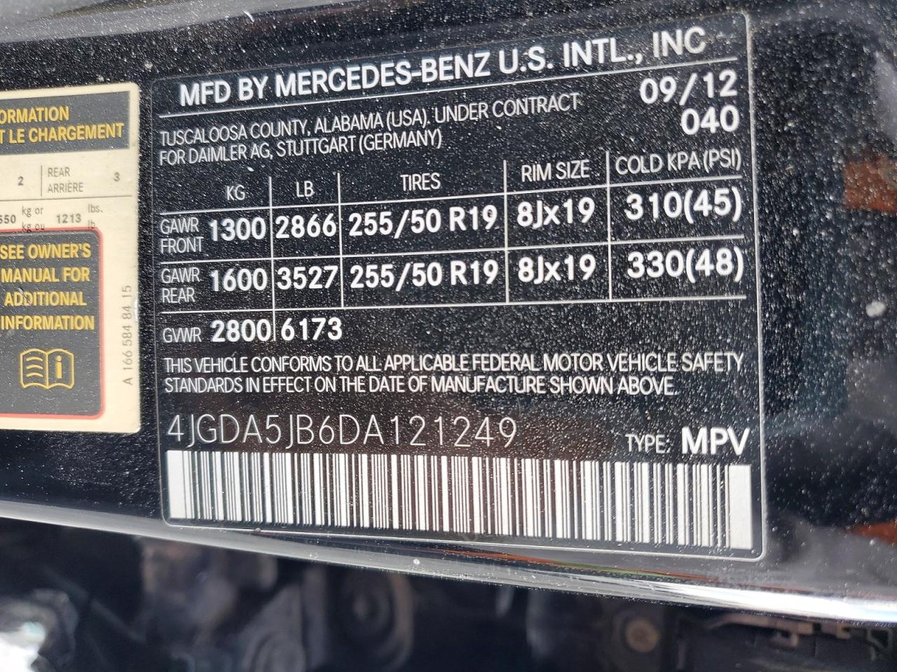 2013 Mercedes-Benz M-class VIN 4JGDA5JB6DA121249 photo 12
