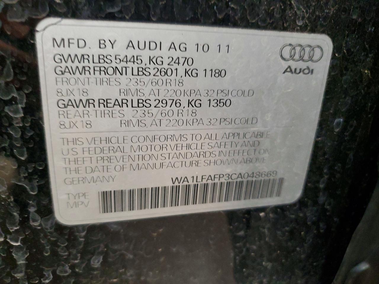 2012 Q5 VIN WA1LFAFP3CA048669 photo 12