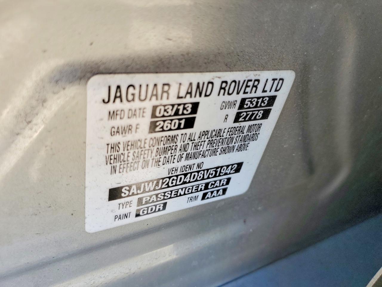 2013 Jaguar Xj VIN SAJWJ2GD4D8V51942 photo 12