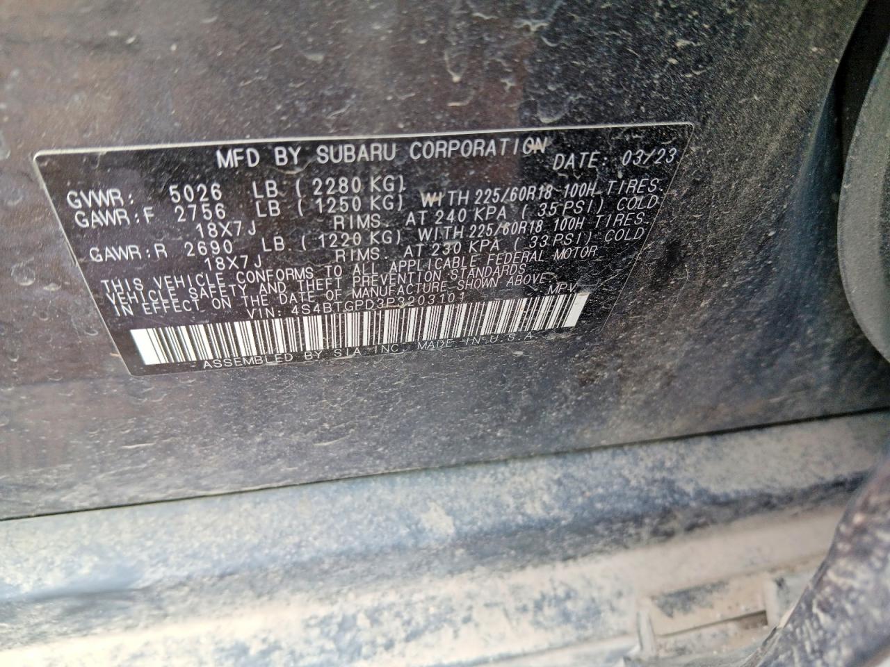 2023 Subaru Outback VIN 4S4BTGPD3P3203101 photo 12