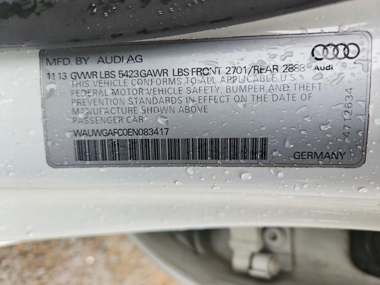 2014 Audi A7 VIN WAUWGAFC0EN083417 photo 12