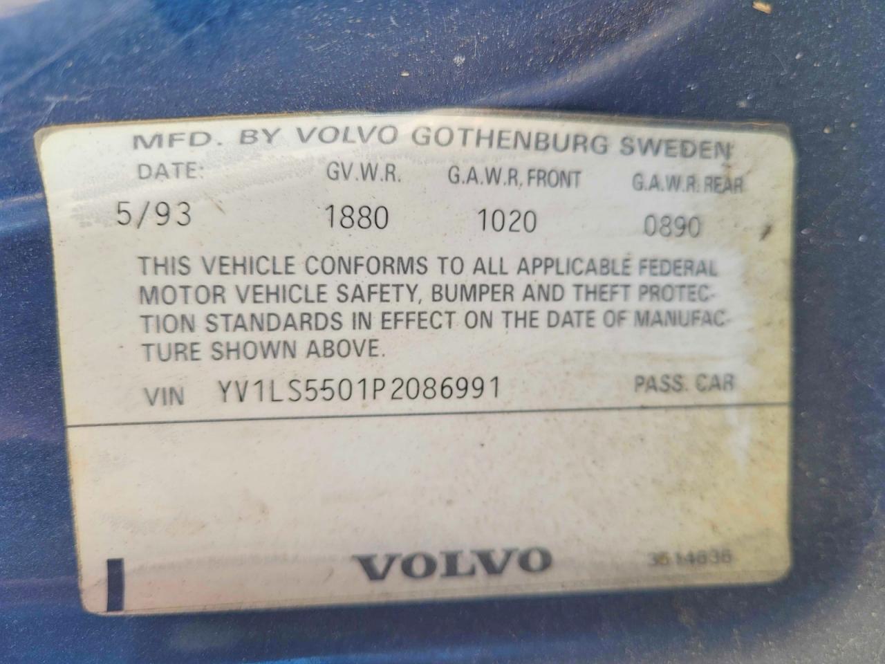 1993 VOLVO 850 VIN YV1LS5501P2086991 photo 10