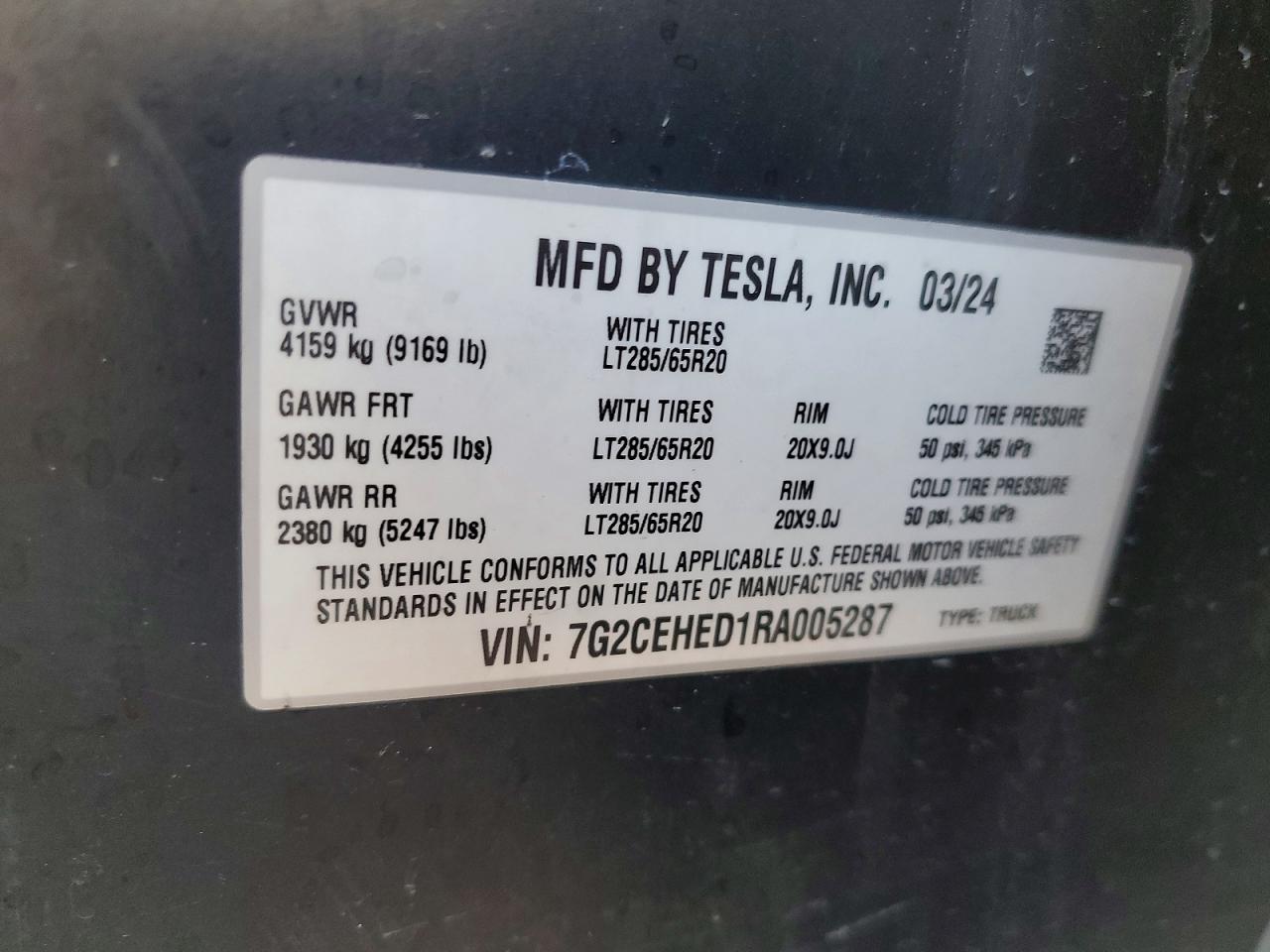 2024 Tesla Cybertruck VIN 7G2CEHED1RA005287 photo 12