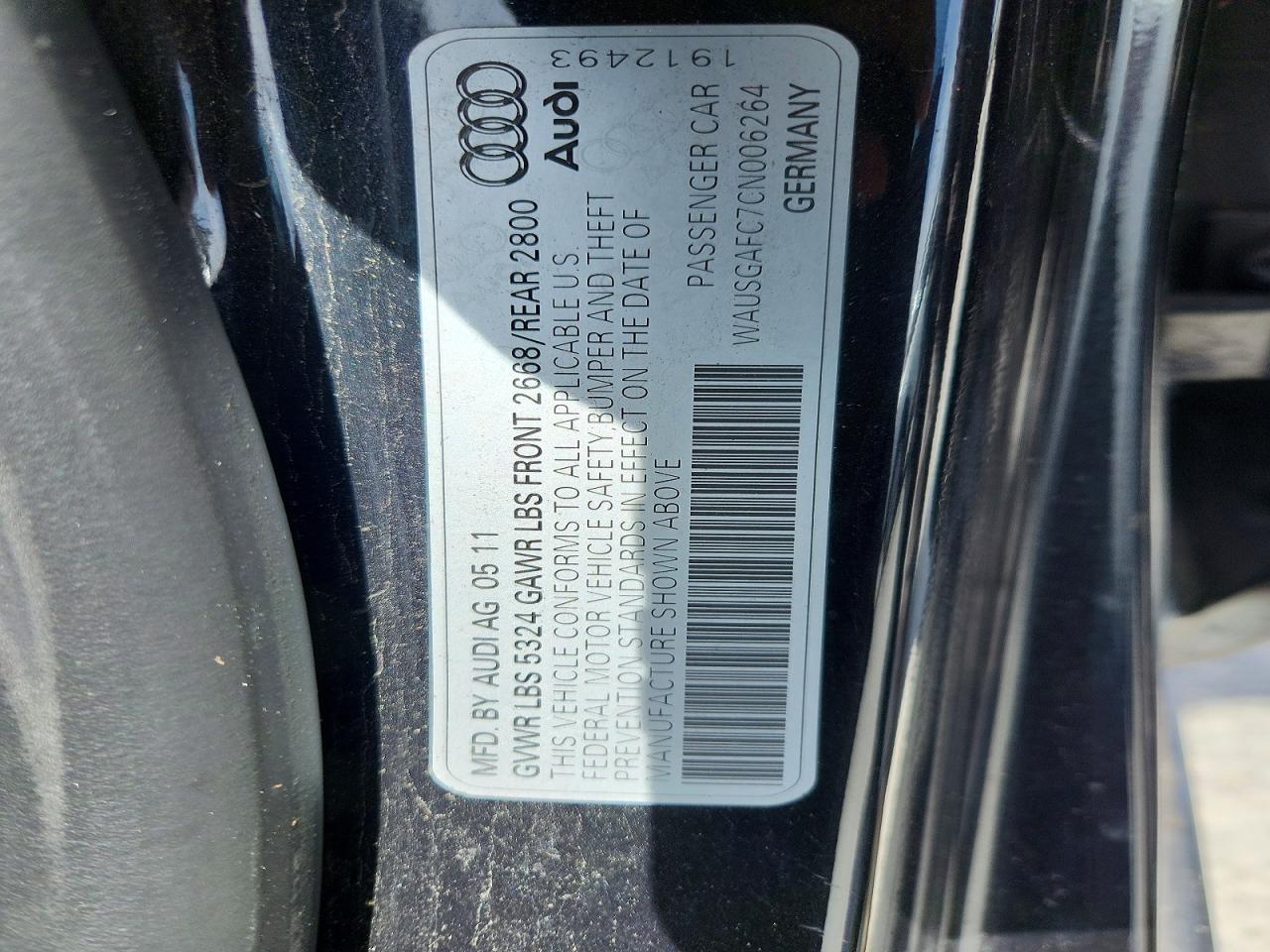 2012 Audi A7 VIN WAUSGAFC7CN006264 photo 12
