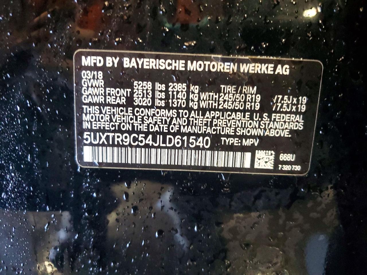 2018 BMW X3 VIN 5UXTR9C54JLD61540 photo 12