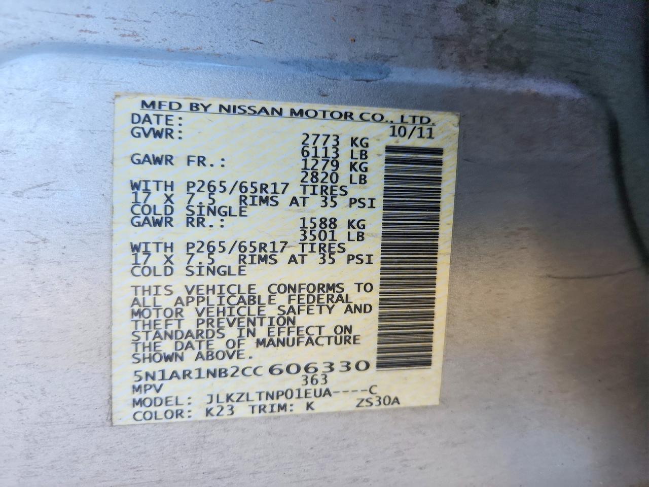 2012 Nissan Pathfinder VIN 5N1AR1NB2CC606330 photo 12