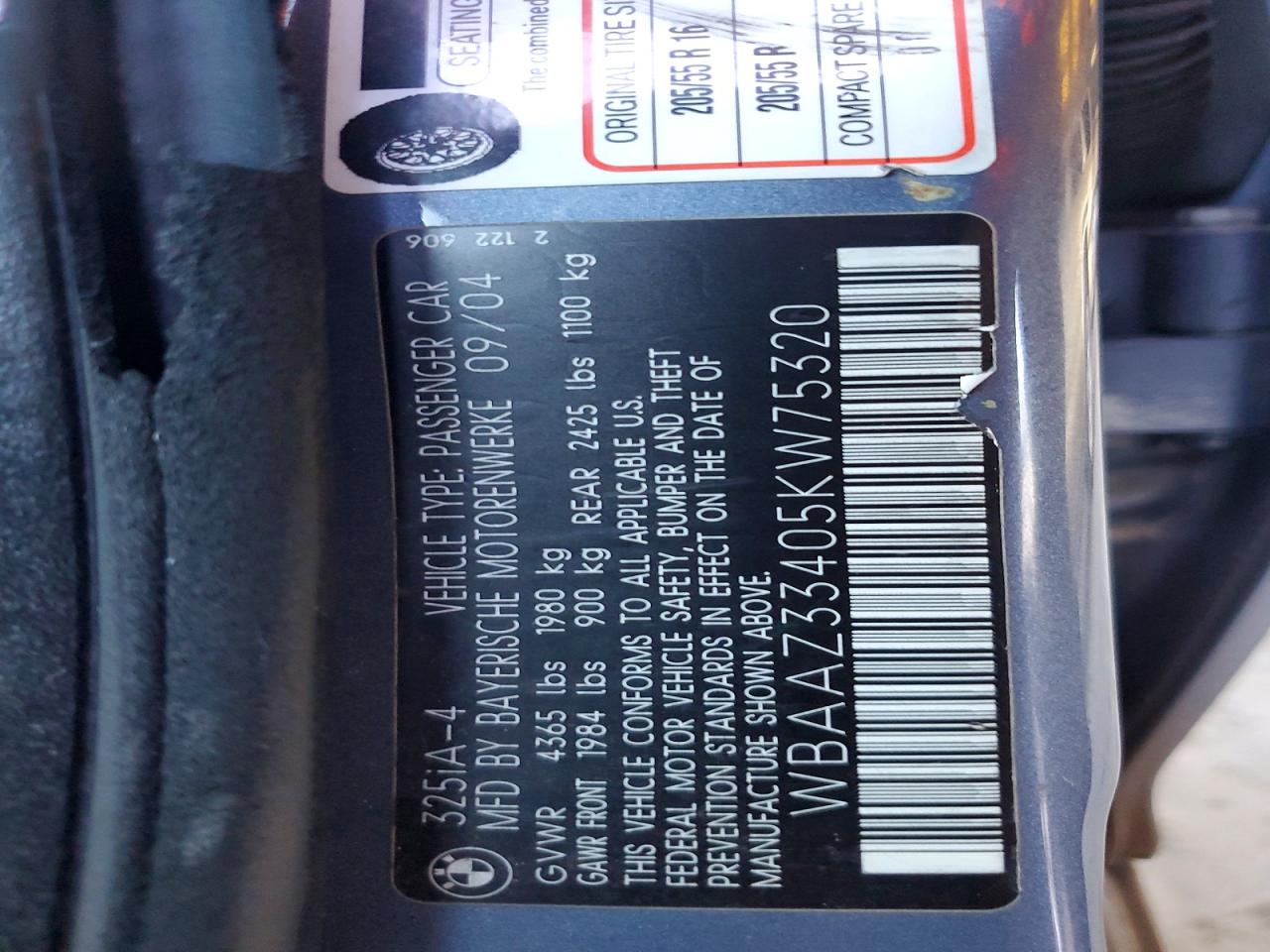 2005 BMW 3 series VIN WBAAZ33405KW75320 photo 12