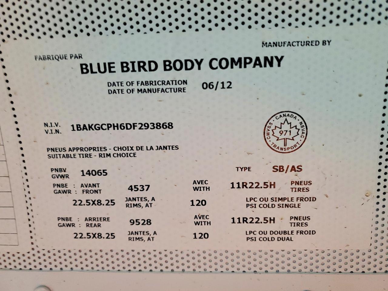 2013 BLUEBIRD School bus VIN 1BAKGCPH6DF293868 photo 10